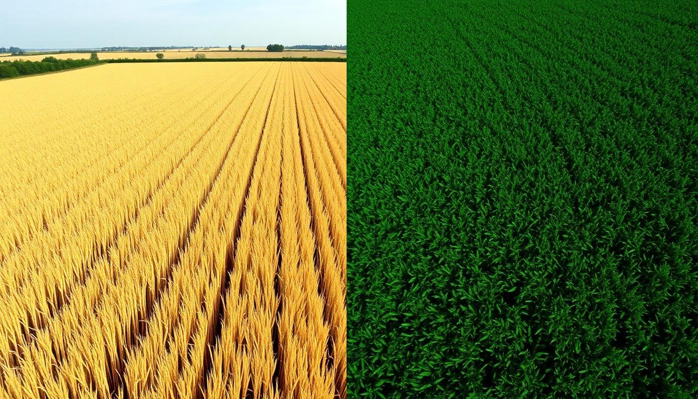 Comparison of stressed vs healthy crop field